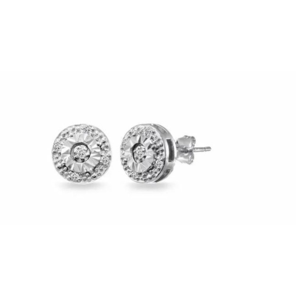 925 Sterling Silver .10ct Geniune Diamond Miracle-Set Stud Earrings Roun… - Picture 2 of 7